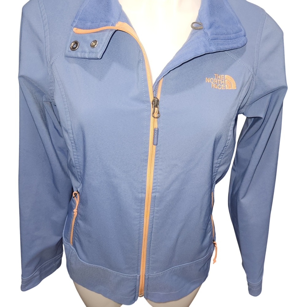 North Face womens soft‎ shell jacket full zip size M blue with pink zippers